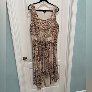 MSK Cream Tan Animal Print High Low Hem Dress